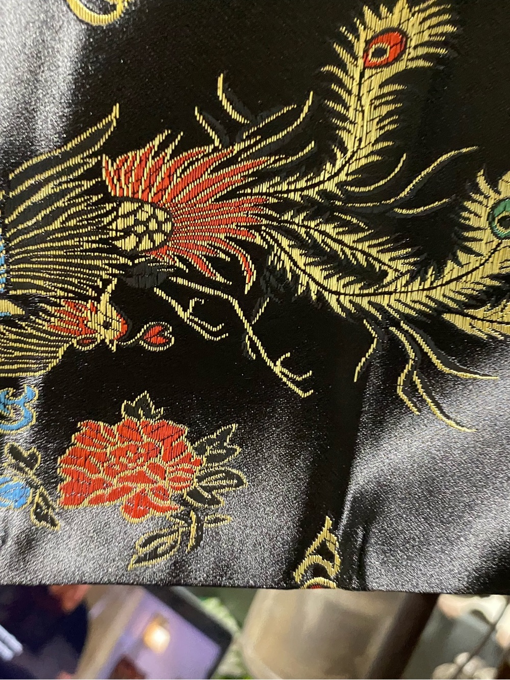 Black Gold satin kimono robe traditional Asian dragon embroidery Boho Whimsical - Picture 14 of 14